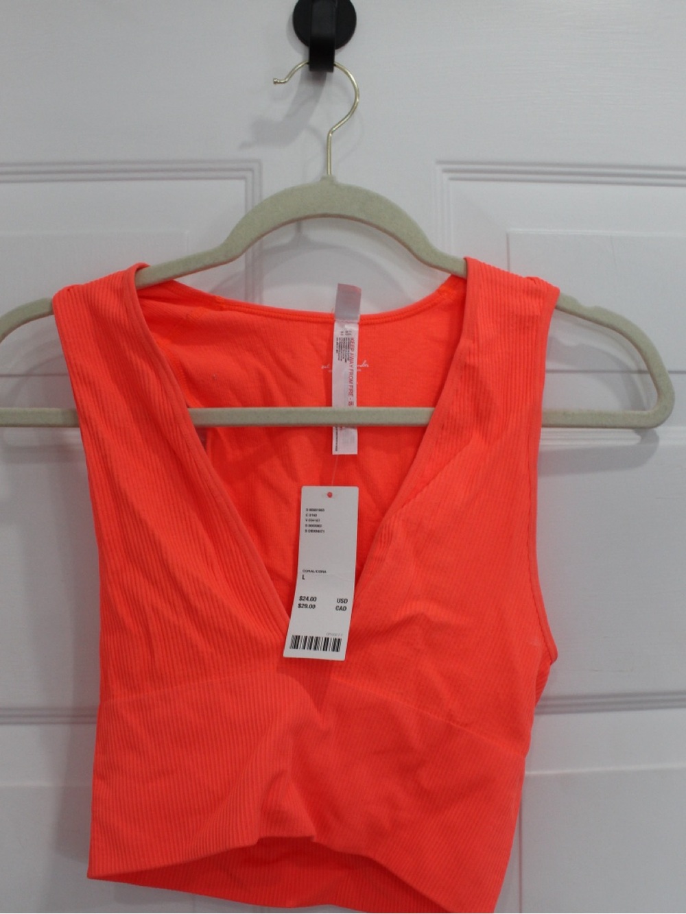 Urban Outfitters Neon Coral Ribbed V-Neck Crop Tank Top